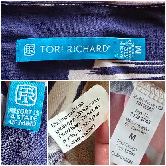 Tori Richard Dress M Stretch Blouson Waist Shirred Dolman Sleeves Abstract Print - Picture 5 of 10